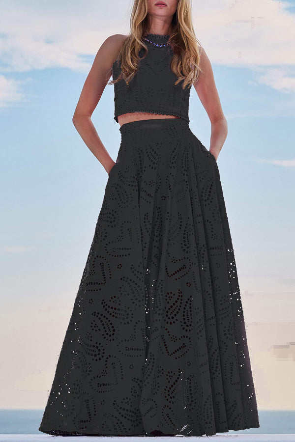 Conjunto Larissa™: Top Bordado y Falda Maxi de Cintura Alta