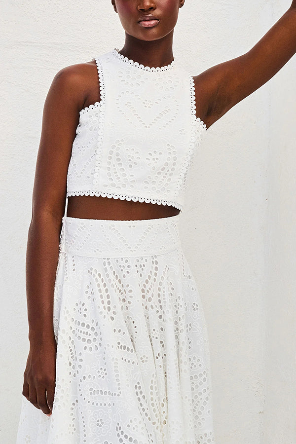 Conjunto Larissa™: Top Bordado y Falda Maxi de Cintura Alta