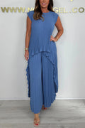 Conjunto de Vestido Midi Plisado Sherry™ y Pantalón de Pierna Ancha