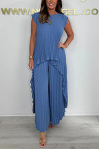 Conjunto de Vestido Midi Plisado Sherry™ y Pantalón de Pierna Ancha