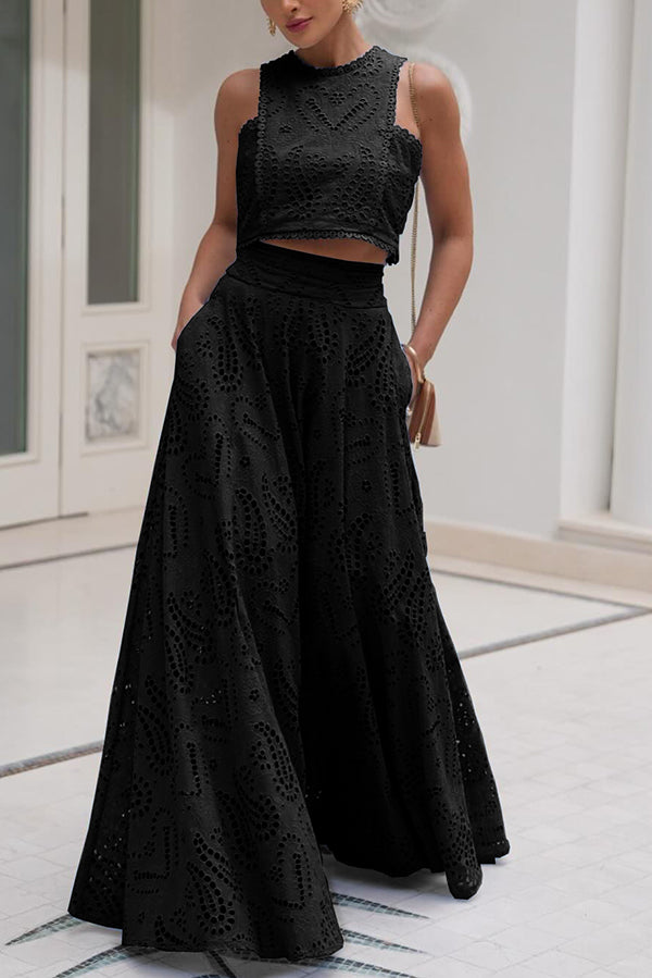 Conjunto Larissa™: Top Bordado y Falda Maxi de Cintura Alta