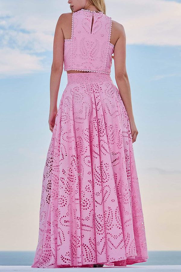 Conjunto Larissa™: Top Bordado y Falda Maxi de Cintura Alta
