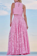 Conjunto Larissa™: Top Bordado y Falda Maxi de Cintura Alta