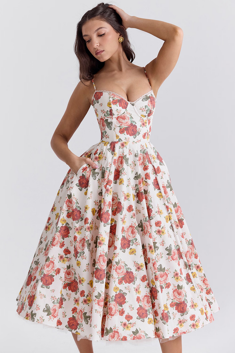 Vestido midi Elsa con falda de tul y tirantes ajustables