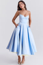 Vestido midi Elsa con falda de tul y tirantes ajustables