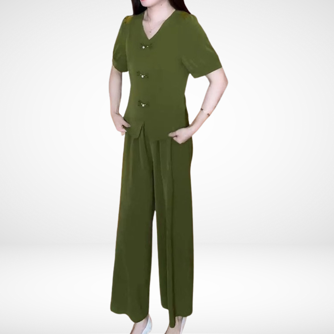 Conjunto Elegante de Manga Corta Elsie™ - Dos Piezas