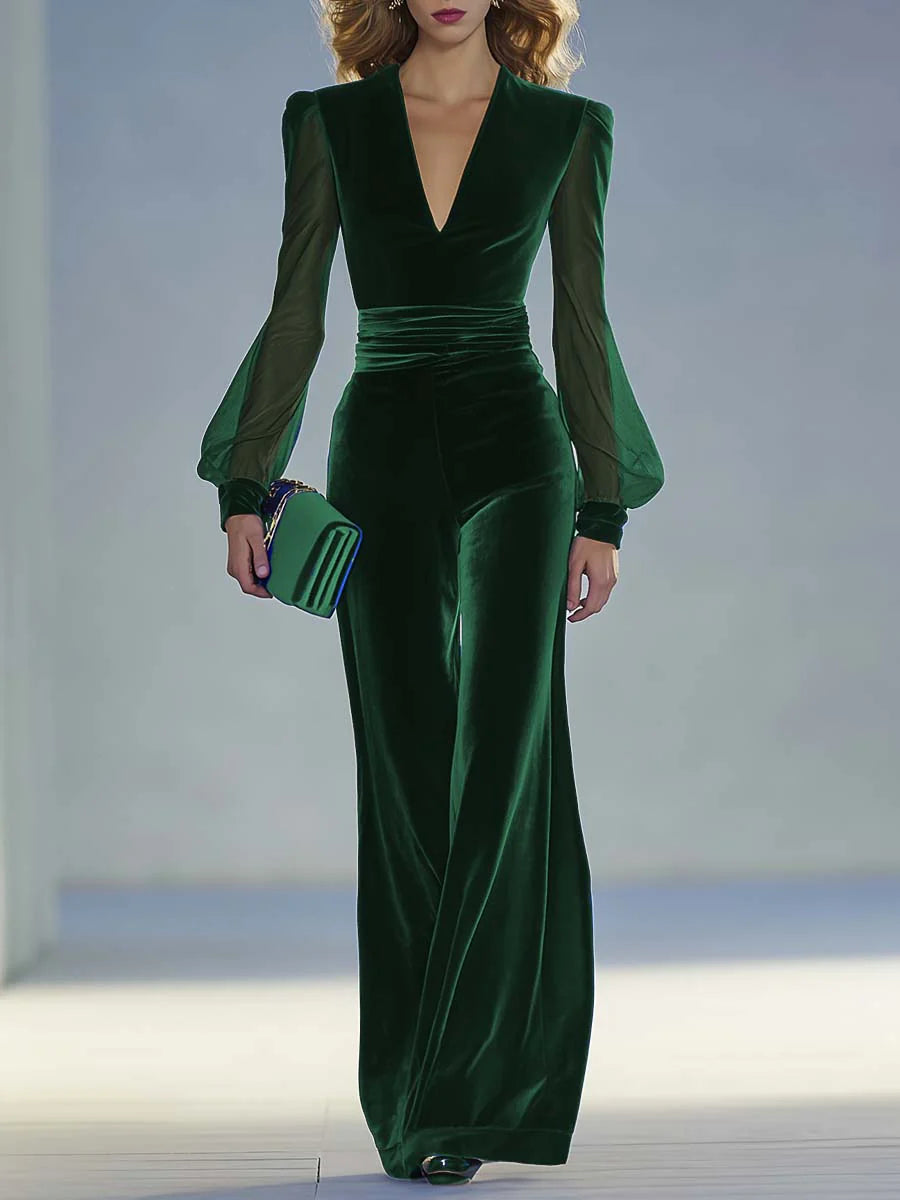 Trisha™ Elegante Mono de Ante con Escote en V