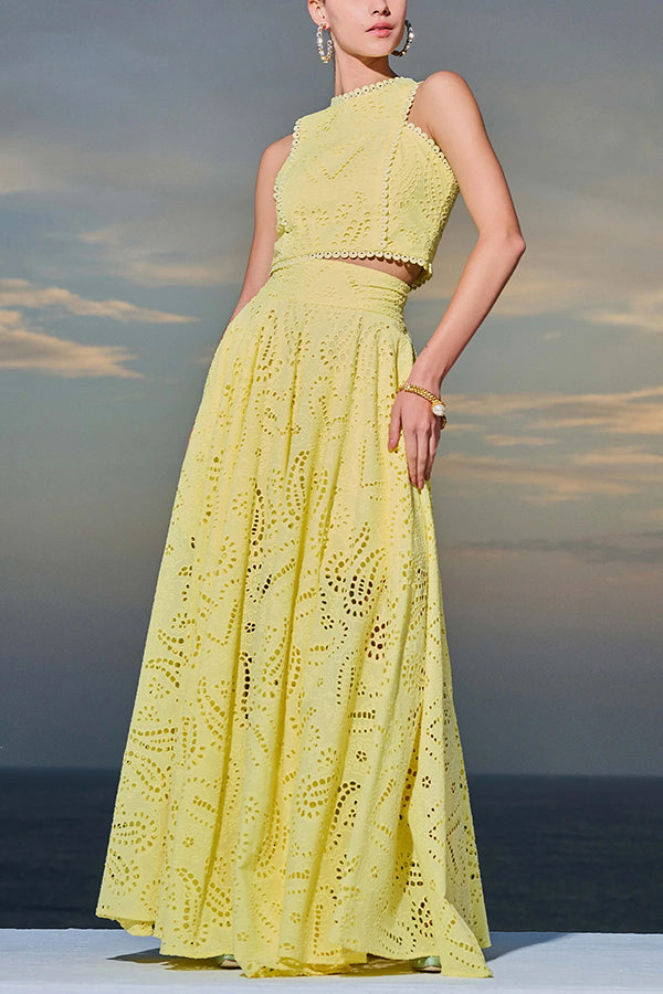 Conjunto Larissa™: Top Bordado y Falda Maxi de Cintura Alta