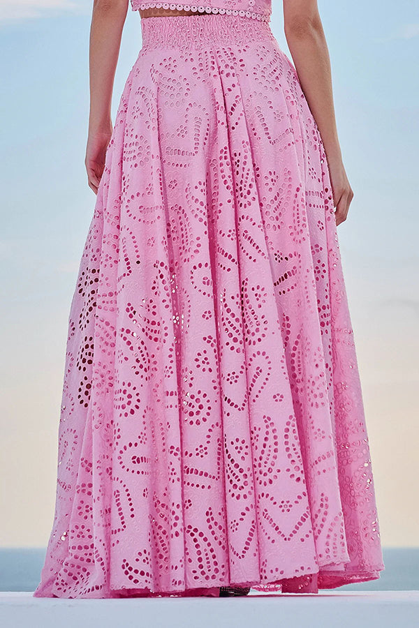 Conjunto Larissa™: Top Bordado y Falda Maxi de Cintura Alta