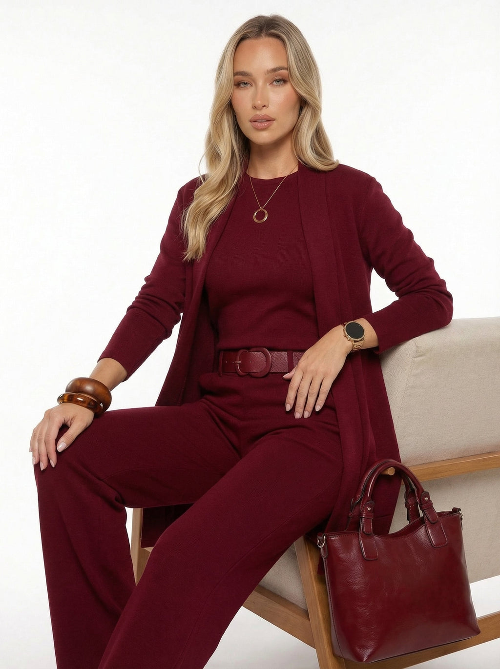 Conjunto Elena -  cárdigan largo, top y pantalón.