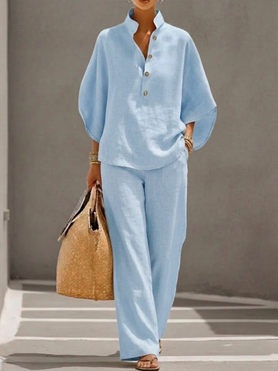 Mariel | Traje de lino manga murciélago con pantalón