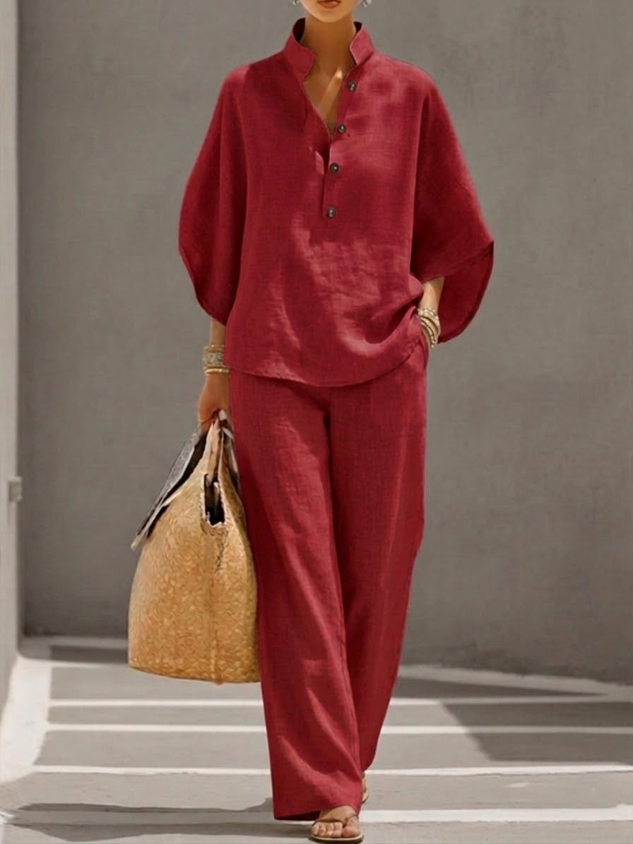Mariel | Traje de lino manga murciélago con pantalón