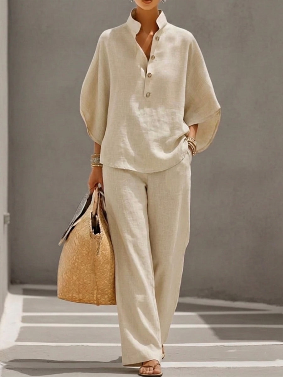 Mariel | Traje de lino manga murciélago con pantalón